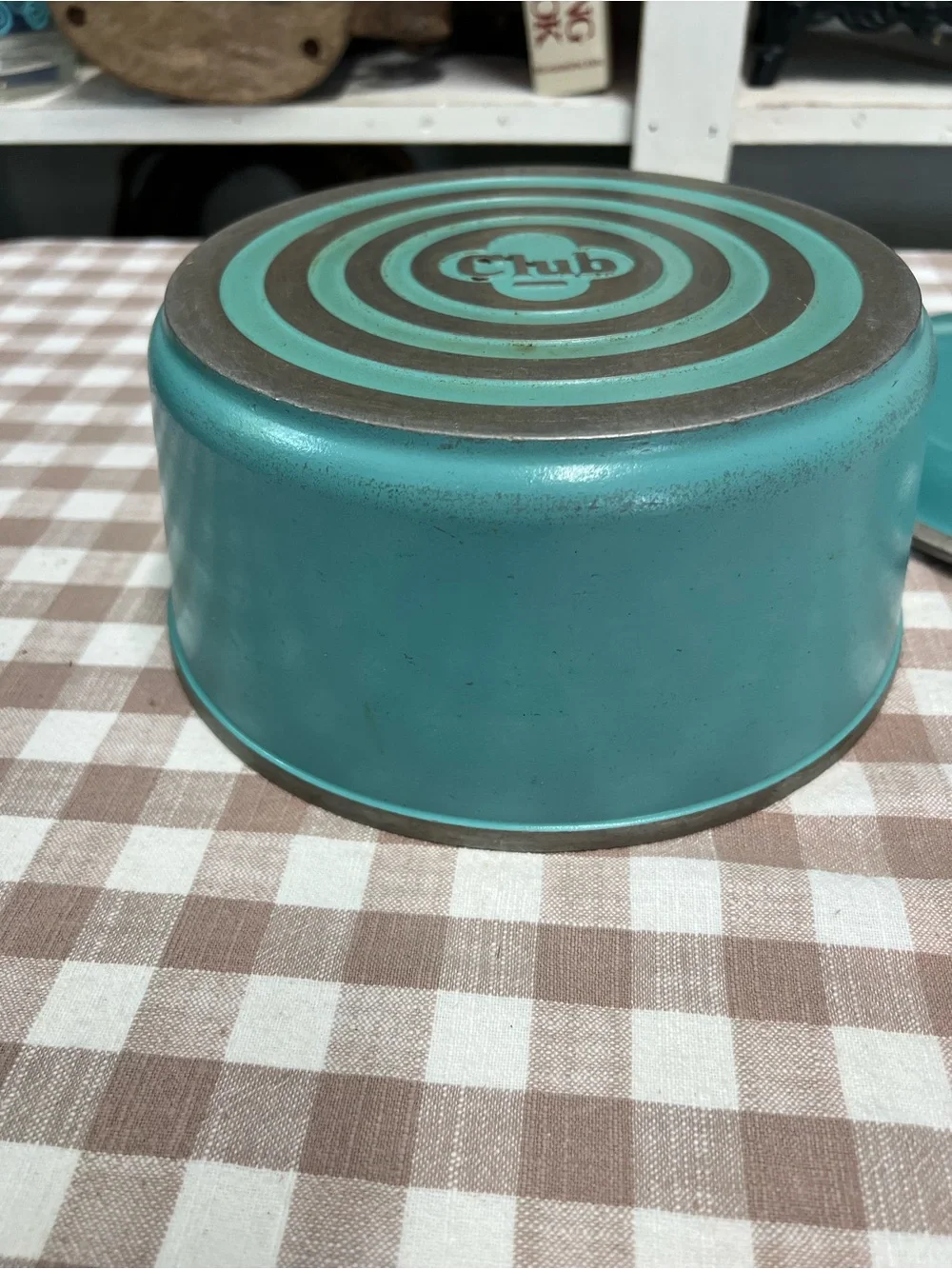 Vintage club cookware turquoise pan and lid Retro